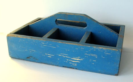 Vintage blue painted carrier or garden tote