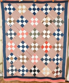 Colorful 1870's 9-Patch Quilt
