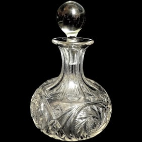 Vintage Hand Blown Whiskey Decanter with Pinwheel Design