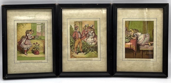 Three Antique Framed Children's Storybook Prints