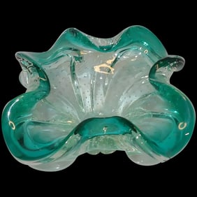 Murano Hand Blown Candy Dish or Ashtray Blue with Controlled Bubbles