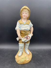 ANTIQUE PORCELAIN BISQUE GEBRUDER HEUBACH FISHERMAN GERMANY FIGURINE