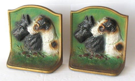Antique cast iron Terrier book ends.