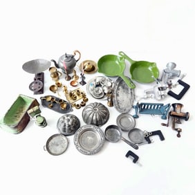 Large Lot of Mixed Metals Dollhouse Kitchen, Bath & Cook Ware Collection