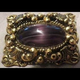 Vintage Austrian Glass Purple Art Glass Brooch