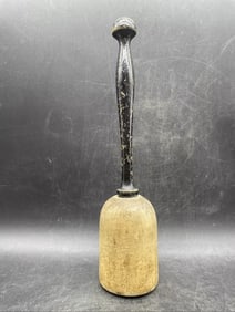 Black Handled Wooden Kitchen Pestle Masher Fish Pounder Vintage 11" Primitive