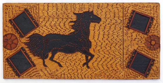 A folk art horse wall piece of match stick