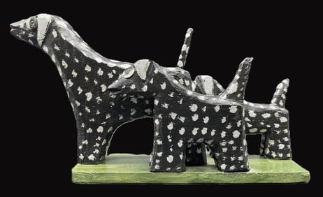 Wonderful Primitive Style Emile Bluteau Folk Art Dogs Sculpture Artist Signed