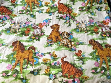 Vintage ponies puppies baby animals fabric 38x49
