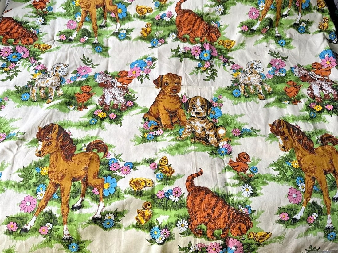 Vintage ponies puppies baby animals fabric 38x49: Vintage ponies puppies baby animals fabric 38x49. Condition is Pre-owned. Shipped with USPS Ground Advantage. Shipping: Domestic: Flat-rate of $10.00 to anywhere within the contiguous U.S. Internation