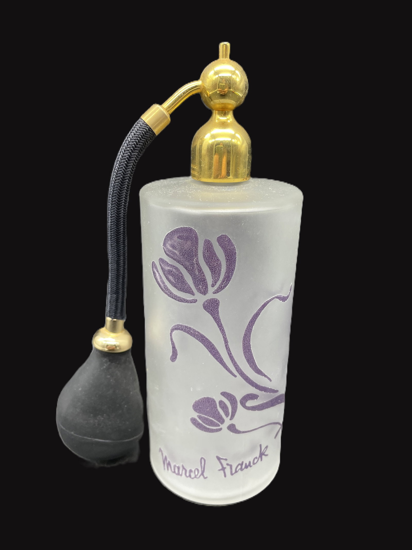 MARCEL FRANCK VINTAGE PERFUME BOTTLE FRANCE: Title: MARCEL FRANCK VINTAGE PERFUME BOTTLE FRANCE Date/Period: unknown Dimension: approx: 7 x 4 x 2.5 Material: glass Additional Information: MARCEL FRANCK VINTAGE PERFUME BOTTLE FRANCE Shipping: Dom