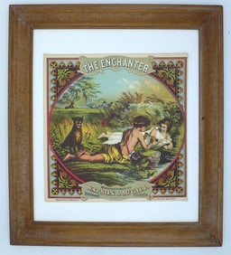 Framed, late 1800's tobacco crate label "The Enchanter"