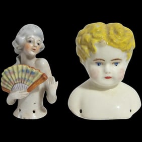 Vintage Porcelain Half Doll and Doll Head