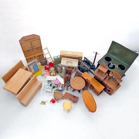 Eclectic Mix of Miniature Dollhouse Wood Furniture and More