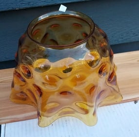 Antique Amber oil gas lamp shade art fluted thumb print glass