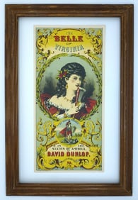 Framed, late 1800's tobacco crate label "The Belle of Virginia"