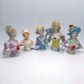 Set of 5 Bisque Porcelain Half Dolls