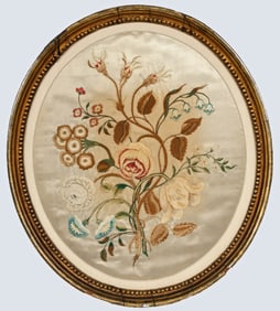 Pair of Embroidered needlework flowers c.1800&nbsp;&nbsp;&nbsp;