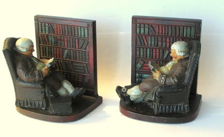 Antique cast iron Gentleman in his library bookends.