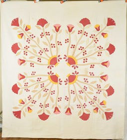 1870's Flower Basket Quilt, Stuffed Applique