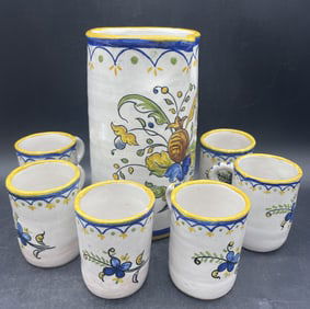 Faience Art Pottery Pitcher & Cup set