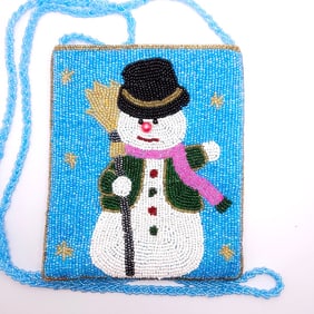 Beaded Snowman Shoulder Purse Bag by Ermo
