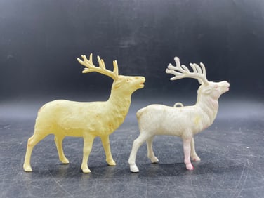 Pair of Vintage Celluloid Deer Figurines Christmas