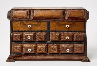 Grand Tramp Art Chest of Drawers