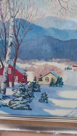 Beautiful oil painting on canvas Winter Snow scene signed 1979 Dorothy Zanti