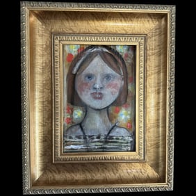 Original Art oil Painting Folk Art portrait "Abigail " By Monique Bavaud