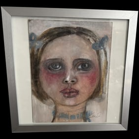 Just A Girl ~modern folk art portrait by Monique Bavaud oil painting