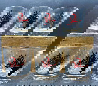 6 MCM Equestrian Horse Whiskey Hiball Glasses Federal Glass