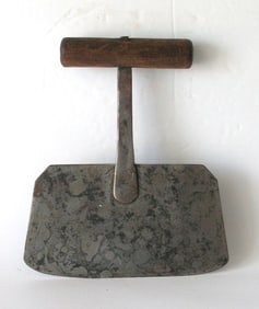 Antique hand forged metal & wood food chopper.
