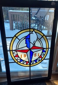 1951 plymouth dodge automotive dealership stained glass window