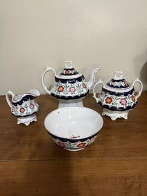 4pc Flow Blue Polychrome Teaset
