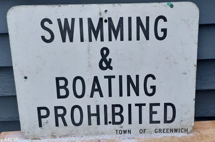 Swimming and boating prohibited sign Greenwich CT 1970