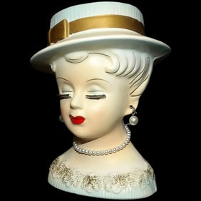 Lee Wards 5” Lady Head Vase with Necklace and Earrings