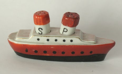 Vintage porcelain Steamship salt & pepper shaker.