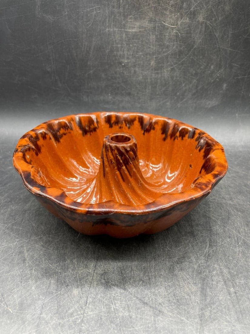 Turks Head Mold Redware Glazed Cake Pudding Mold: Title: Turks Head Mold Redware Glazed Cake Pudding Mold Date/Period: unknown Dimension: approx 7.5" x 2.6 Material: POTTERY Additional Information: Turks Head Mold Redware Glazed Cake Pudding Mold Shi