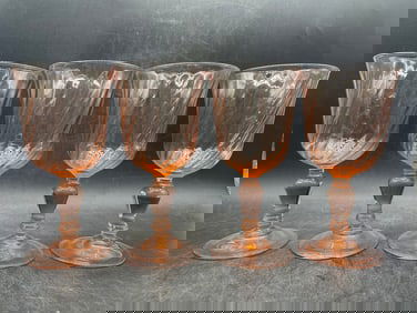 4 Pink Depression Glasses Stemware