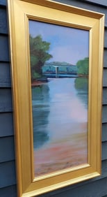 Bridge oil painting 2005 B. Ellis Connecticut Putnam Bridge river Glastonbury