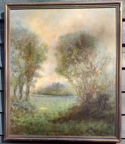 19th century Oil painting GL Martin abstract light thru Trees