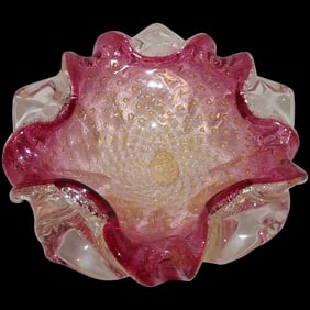 Vintage Murano Avventurina Glass with Cranberry Interior