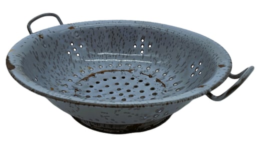 VINTAGE/ANTIQUE GRAY SPECKLED GRANITEWARE KITCHEN COLANDER ENAMELWARE