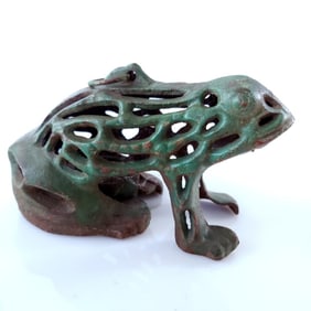 Green Cast Iron Frog Lantern Tea Light Candle Holder Japan