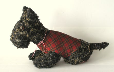 Vintage plush Scottie toy with tartan plaid coat.