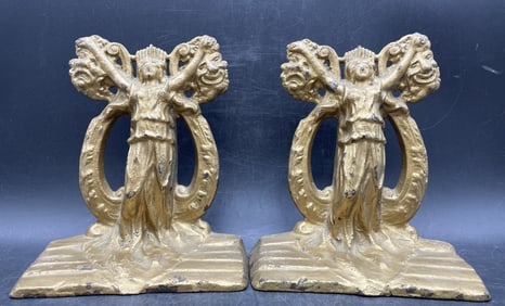 RARE C1925 "THESPIAN" CAST IRON BOOKENDS BY HUBLEY - DRAMA & COMEDY THEATER MUSE