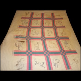 Vintage Embroidered Animal Square Quilt