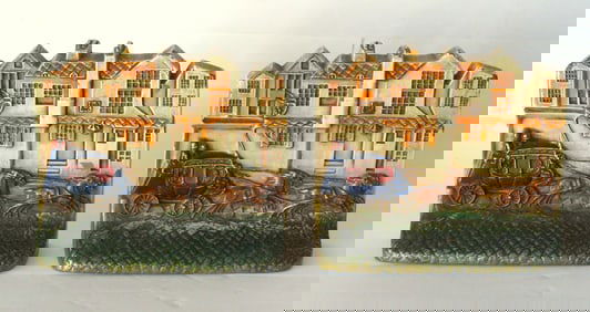 Antique cast iron English Village / Stagecoach bookends.