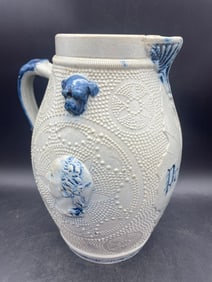 ANTIQUE WHITES UTICA GEORGE WASHINGTON PROSIT SALT GLAZE STONEWARE PITCHER JUG
